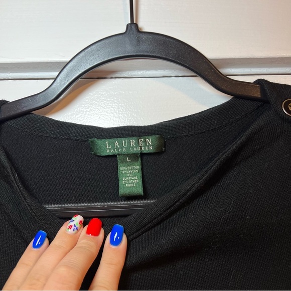 #84 LAUREN RALPH LAUREN BLACK AND WHITE STRIPED TOP W. GOLD ACCENTS LARGE - Picture 4 of 5